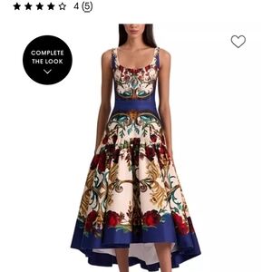 Floral Baroque Fit & Flare Midi Dress - Blue & Cream